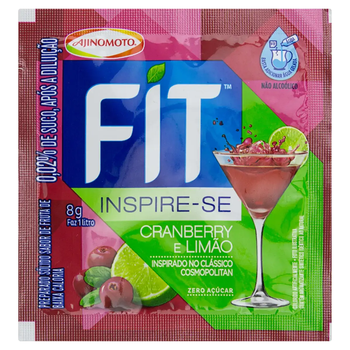 Refresco Em Pó Cranberry E Limão Zero Açúcar Fit Pacote 8g