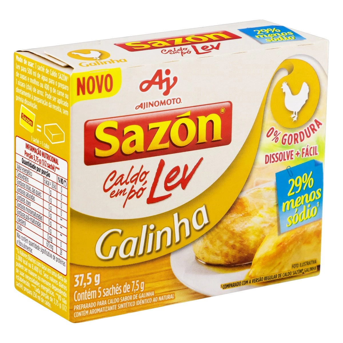 Caldo Pó Galinha Sazón Lev Caixa 37,5g 5 Unidades