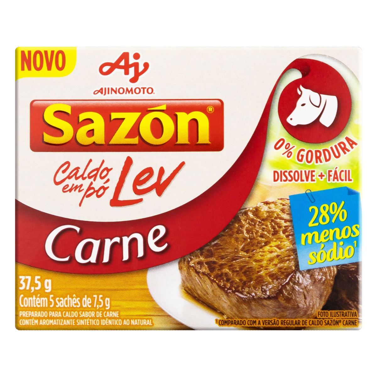 Caldo Pó Carne Sazón Lev Caixa 37,5g 5 Unidades