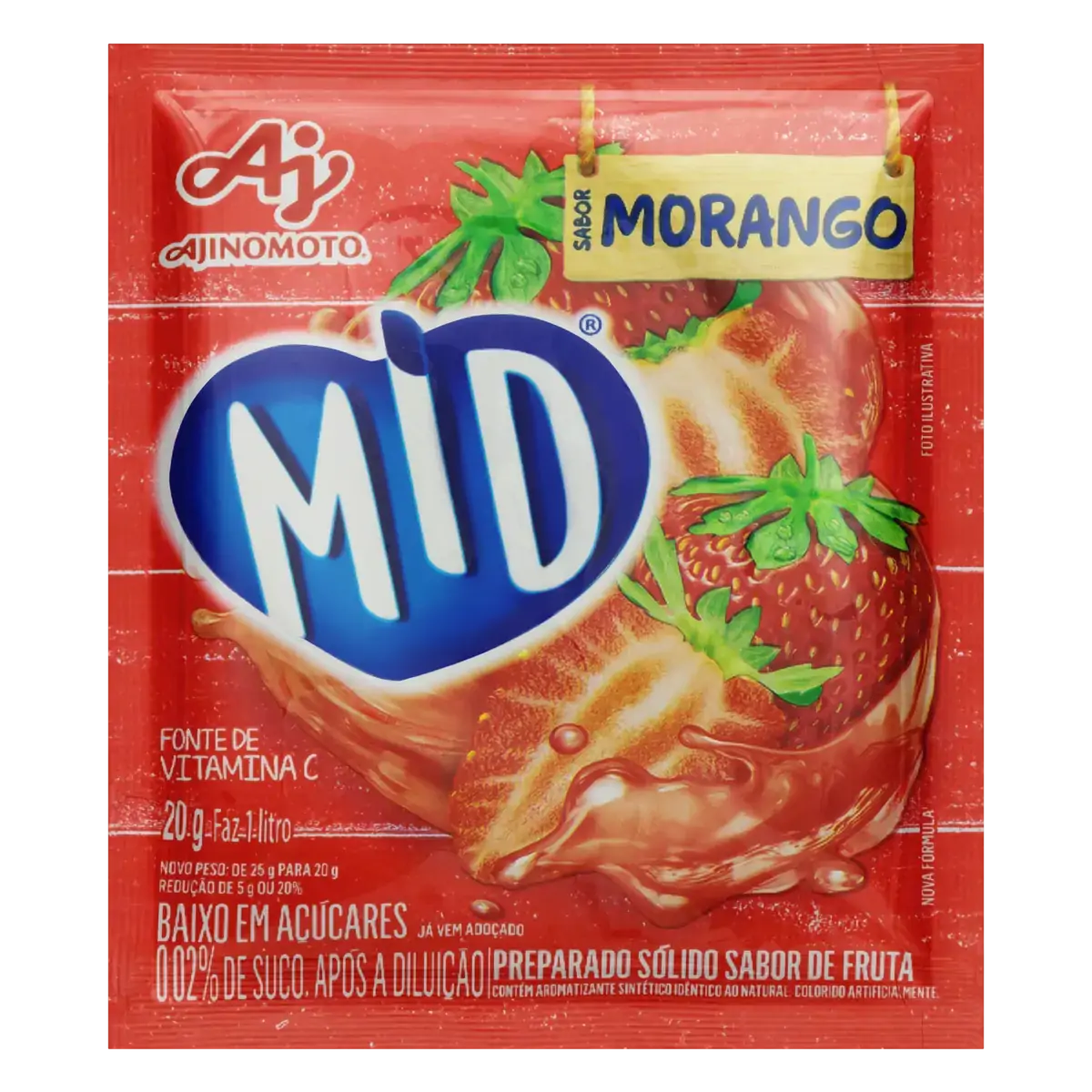 Refresco Em Pó Morango Mid Pacote 20g
