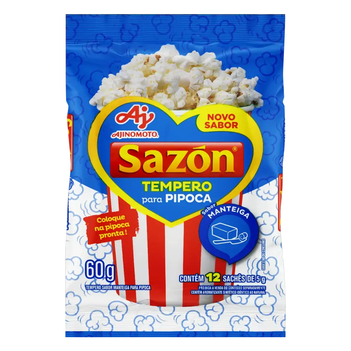 Tempero Pó Para Pipoca Manteiga Sazón Pacote 60g 12 Unidades
