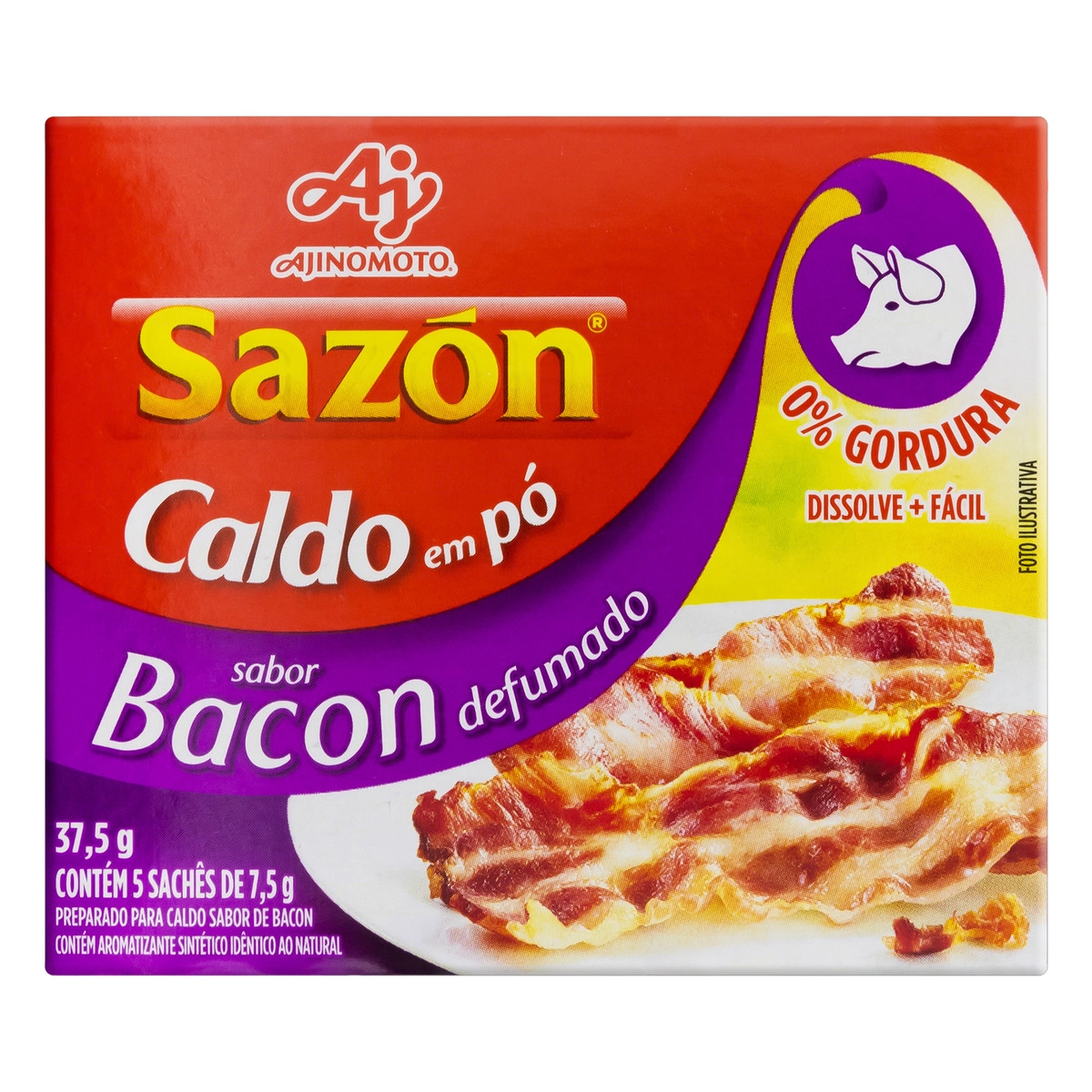 Caldo Pó Bacon Defumado Sazón Caixa 32,5g 5 Unidades