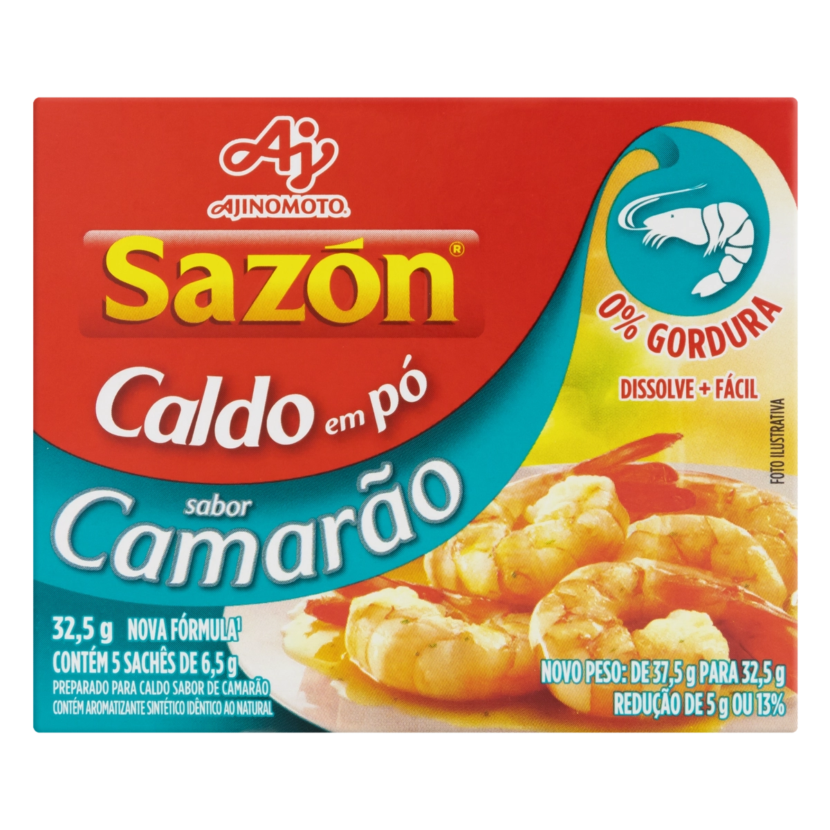Caldo Pó Camarão Sazón Caixa 32,5g 5 Unidades