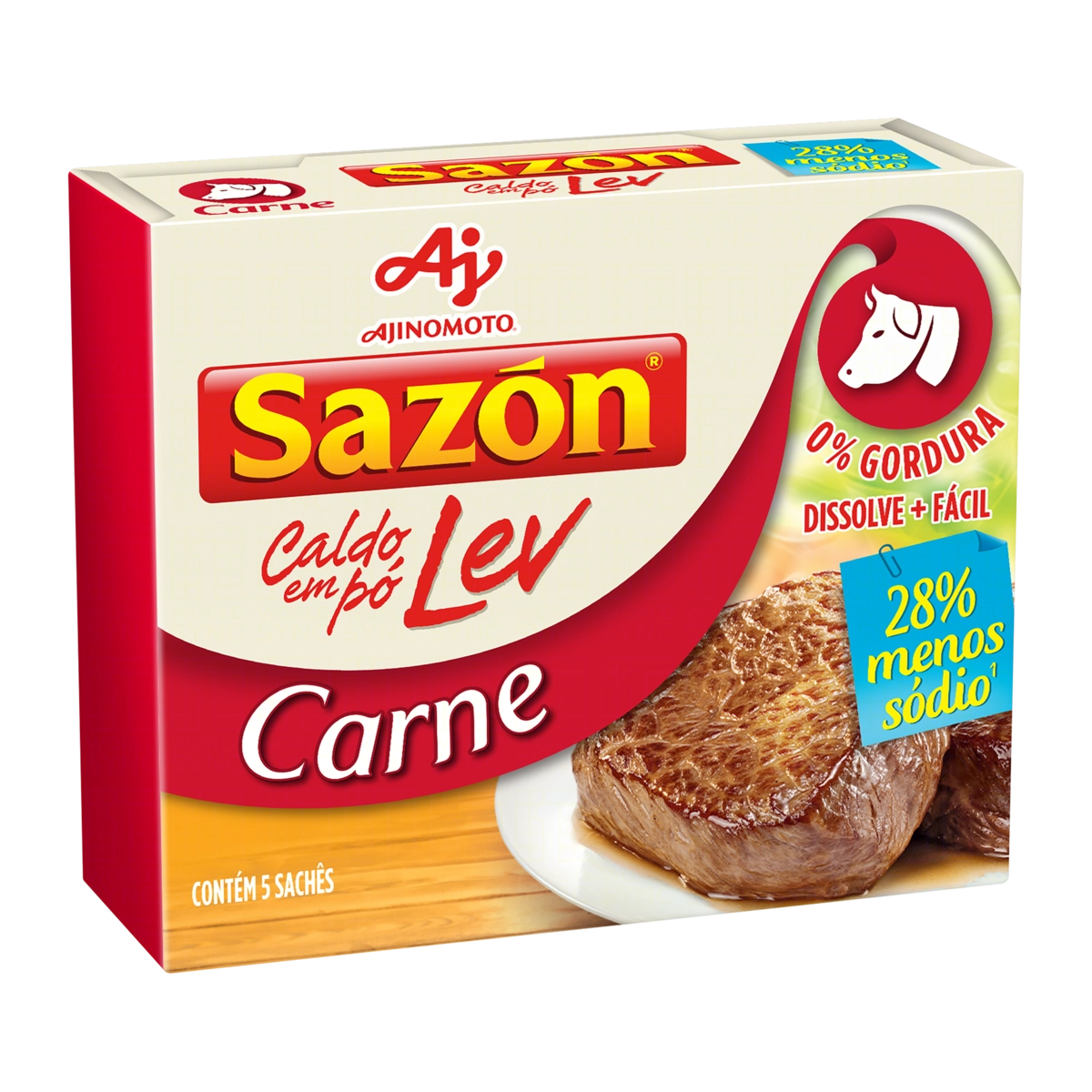 Caldo Pó Carne Sazón Lev Caixa 32,5g 5 Unidades