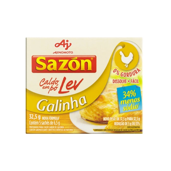 Caldo Pó Galinha Sazón Lev Caixa 32,5g 5 Unidades