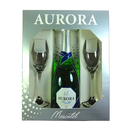 Kit 2 Taças 1 Espumante Brasileiro Aurora Moscatel Serra Gaúcha 750ml