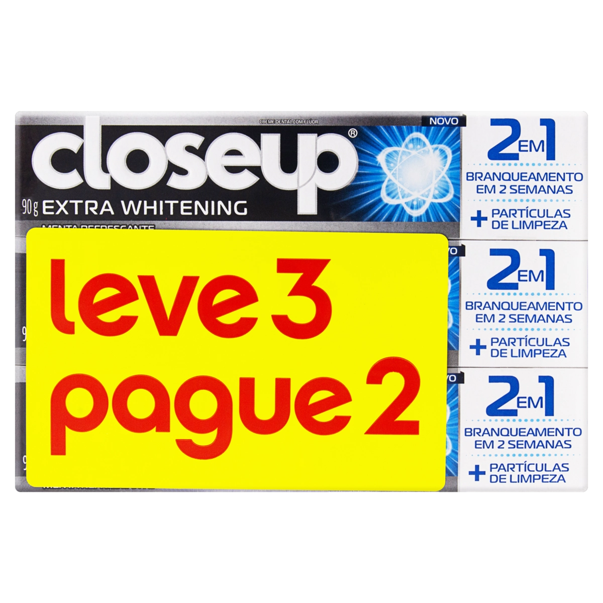 Pack Creme Dental Menta Refrescante Closeup Extra Whitening Caixa 90g Cada Leve 3 Pague 2 Unidades