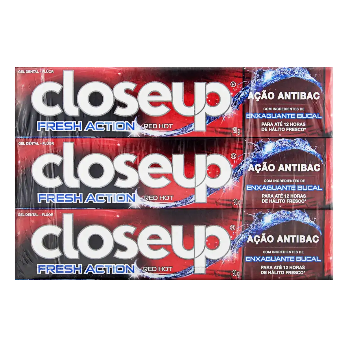 Pack Gel Dental Red Hot Closeup Fresh Action Caixa 3 Unidades 90g Cada Leve Mais Pague Menos