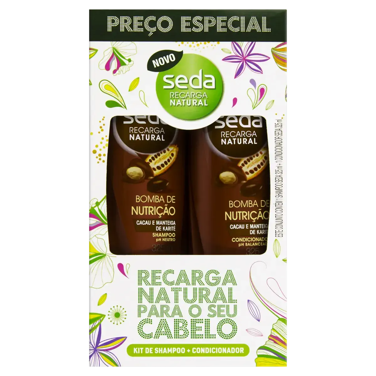 Kit Shampoo Condicionador Seda Recarga Natural Bomba De Nutrição 325ml Cada