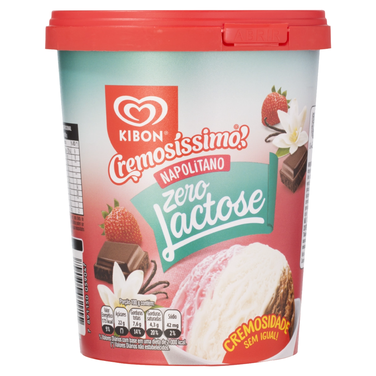 Sorvete Napolitano Zero Lactose Kibon Cremosíssimo Pote 800ml