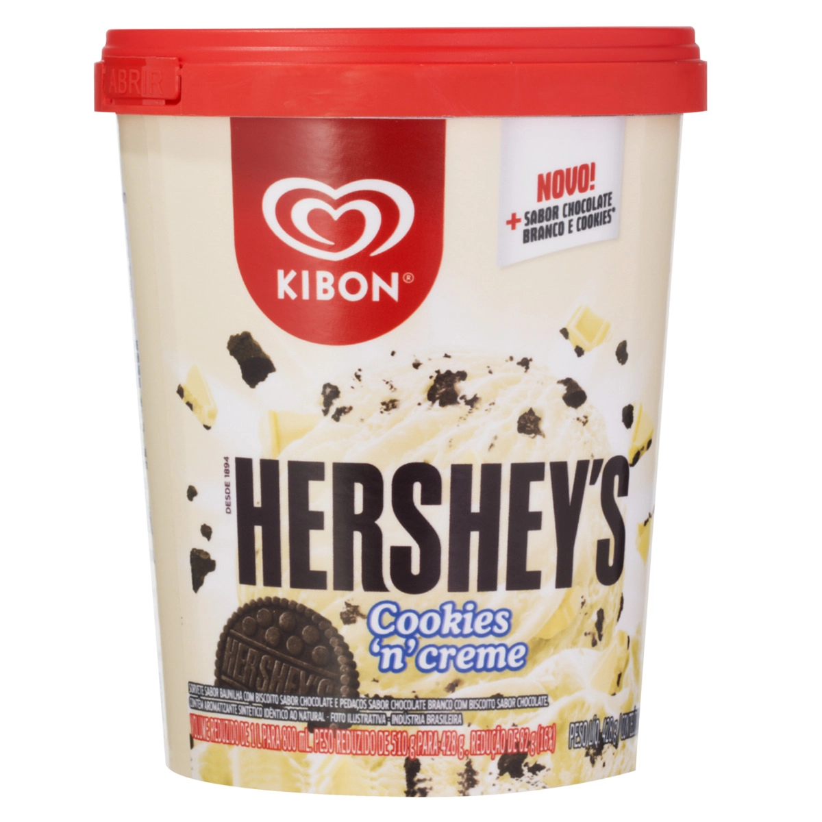 Sorvete Baunilha Cookies N Creme Hersheys Kibon Pote 800ml
