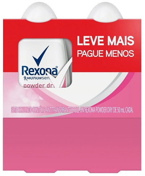 Pack Antitranspirante Roll On Powder Dry Rexona Motionsense Frasco 2 Unidades 50ml Cada Leve Mais Pa