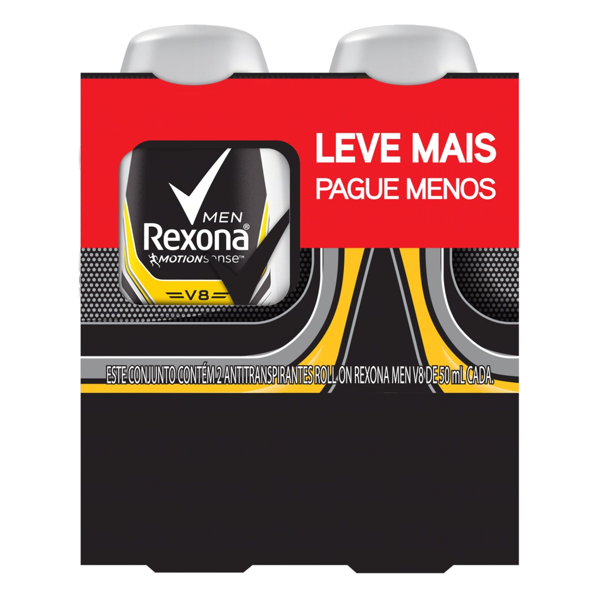 Pack Antitranspirante Roll On V8 Rexona Men Motionsense Frasco 2 Unidades 50ml Cada Leve Mais Pague