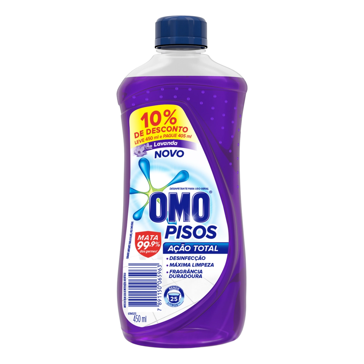 Desinfetante Uso Geral Lavanda Omo Pisos Frasco Leve 450ml Pague 405ml