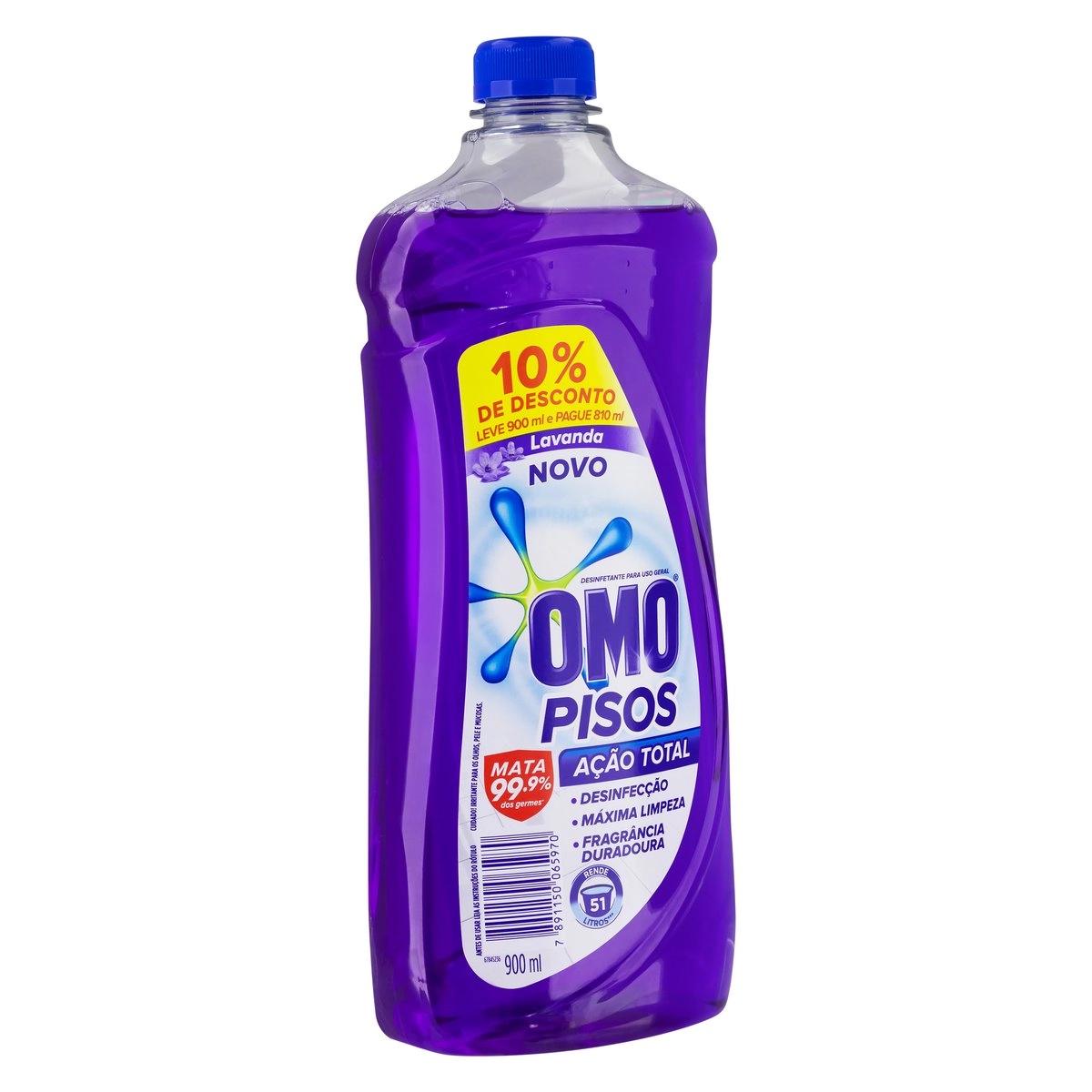 Desinfetante Uso Geral Lavanda Omo Pisos Frasco Leve 900ml Pague 810ml