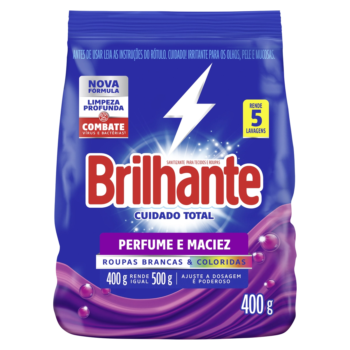 Lava Roupas Pó Roupas Brancas E Coloridas Brilhante Cuidado Total Pacote 400g
