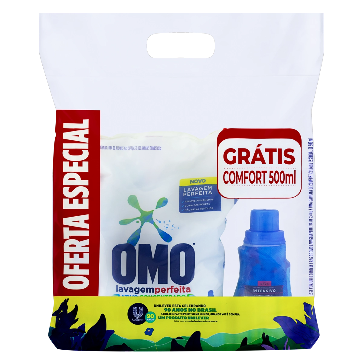 Kit Lava Roupas Pó Omo Lavagem Perfeita 2,4kg Grátis Comfort 500ml