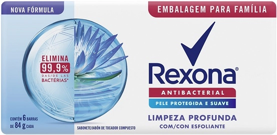 Pack Sabonete Barra Antibacterial Rexona Limpeza Profunda Envoltório 6 Unidades 84g Cada Embalagem F
