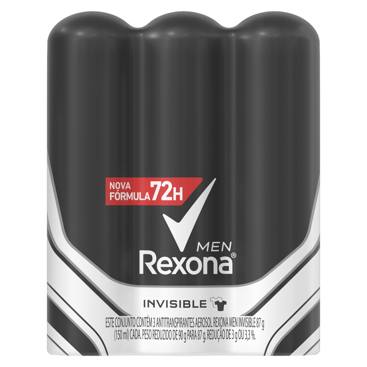 Pack Antitranspirante Aerossol Invisible Rexona Men 3 Unidades 150ml Cada Spray