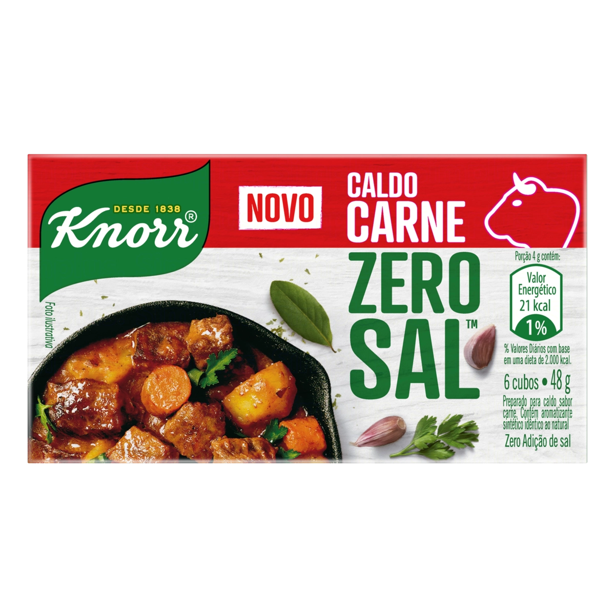 Caldo Tablete Carne Knorr Zero Sal Caixa 48g 6 Unidades