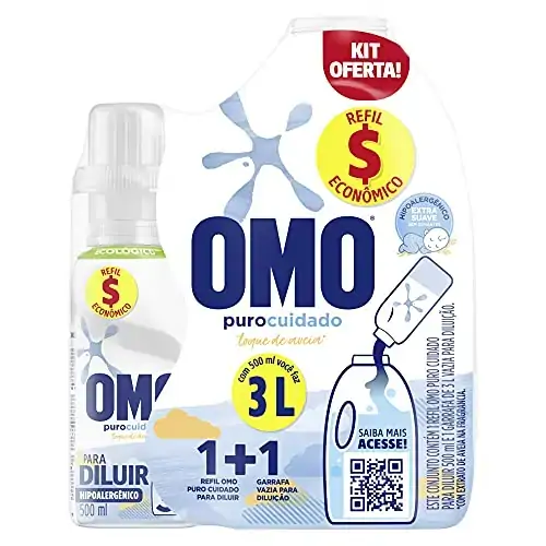 Kit Garrafa Para Diluição Lava Roupas Líquido Para Diluir Omo Puro Cuidado 500ml Refil Econômico