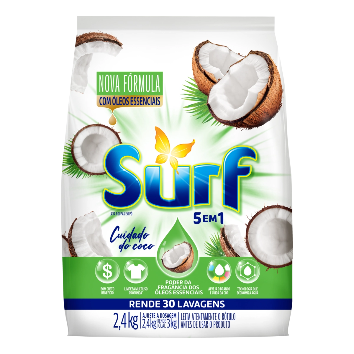 Lava Roupas Pó Cuidado Do Coco Surf Pacote 2,4kg