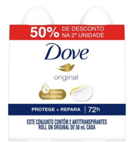 Pack Antitranspirante Roll On Original Dove 2 Unidades 50ml Cada Grátis 50 De Desconto Na 2 Unidade