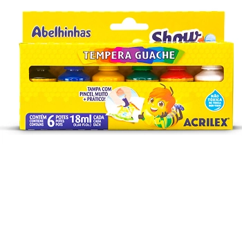Tinta Guache Acrilex Show Color 18ml 6 Cores C/pincel