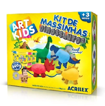 Kit Massa Modelar Amido 0600g Acrilex Art Kids Dinossauros Sortido
