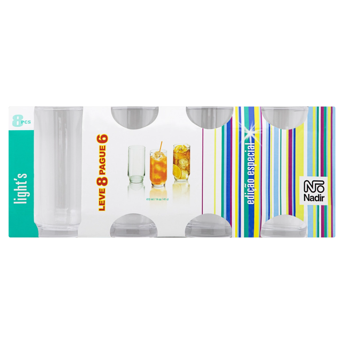 Conjunto Copo Vidro Lights 410ml Nadir Leve 8 Pague 6 Unidades
