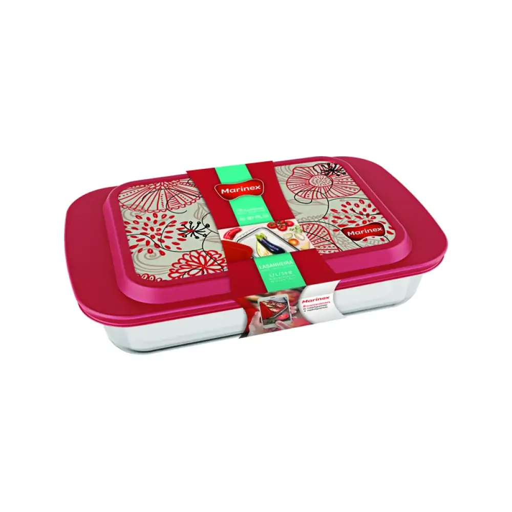 Lasanheira Retangular Com Tampa Vermelha 3,7l Marinex