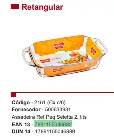 Assadeira De Vidro Marinex Retangular Seletta 2,1l