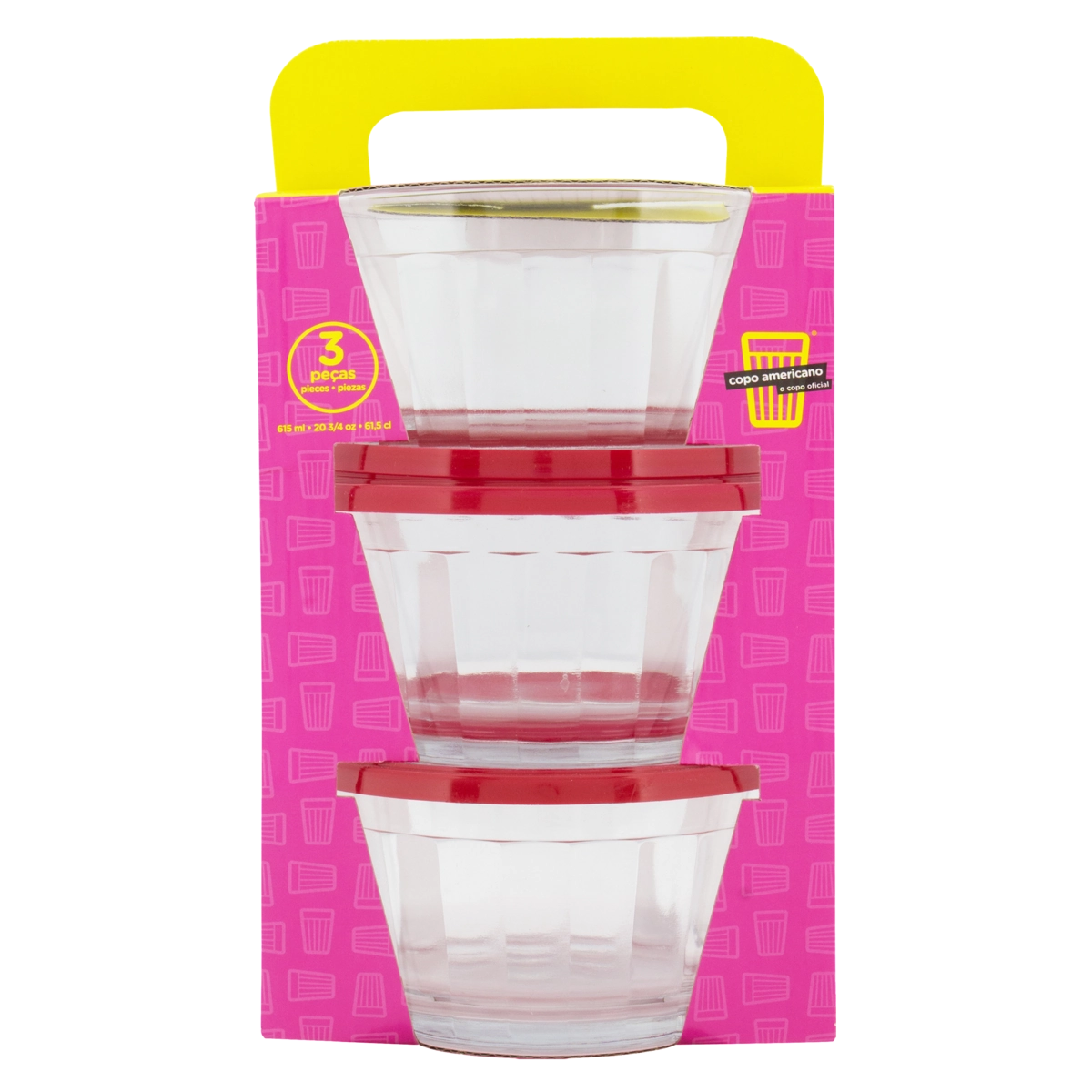 Conjunto Tigela Com Tampa Vidro 615ml Copo Americano 3 Peças