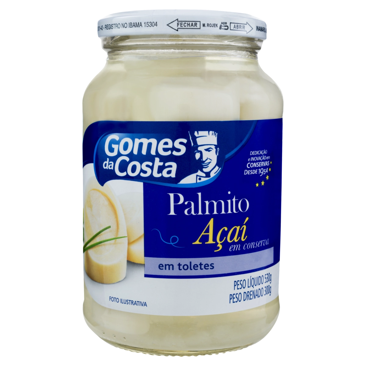 Palmito Açaí Em Conserva Tolete Gomes Da Costa Vidro 300g