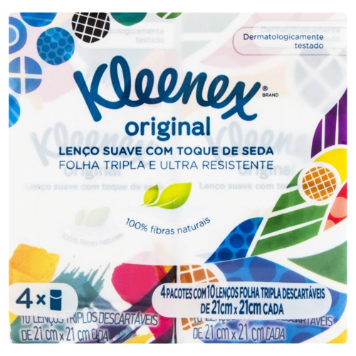 Pack Lenço De Papel Folha Tripla Suave Kleenex Original Pacote 40 Unidades
