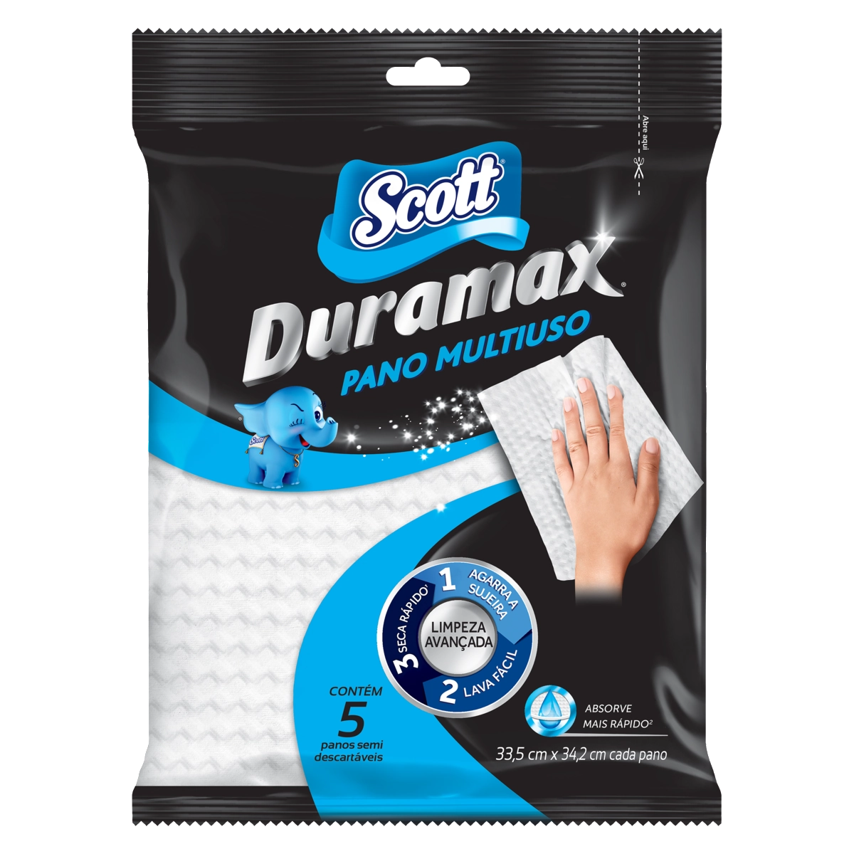 Pano Multiuso Scott Duramax 33,5cm X 34,2cm Pacote 5 Unidades