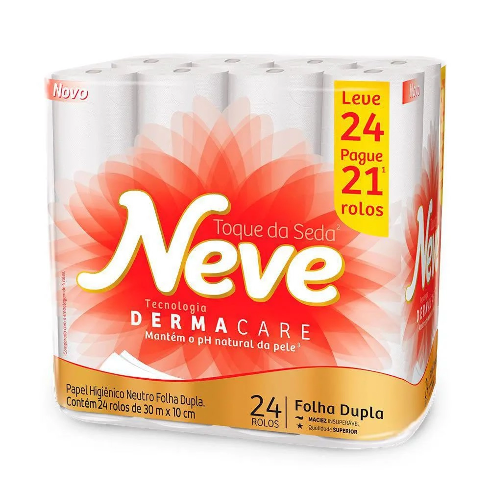 Papel Higiênico Folha Dupla Neutro Neve Toque Da Seda 30m Pacote Leve 24 Pague 21 Unidades