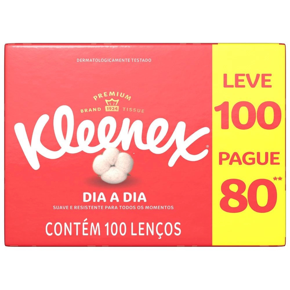 Lenço De Papel Folha Dupla Suave Kleenex Dia A Dia Kids Pacote Leve 100 Pague 80 Unidades