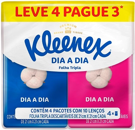 Pack Lenço De Papel Folha Tripla Kleenex Dia A Dia Pacote Leve 4 Pague 3 Unidades