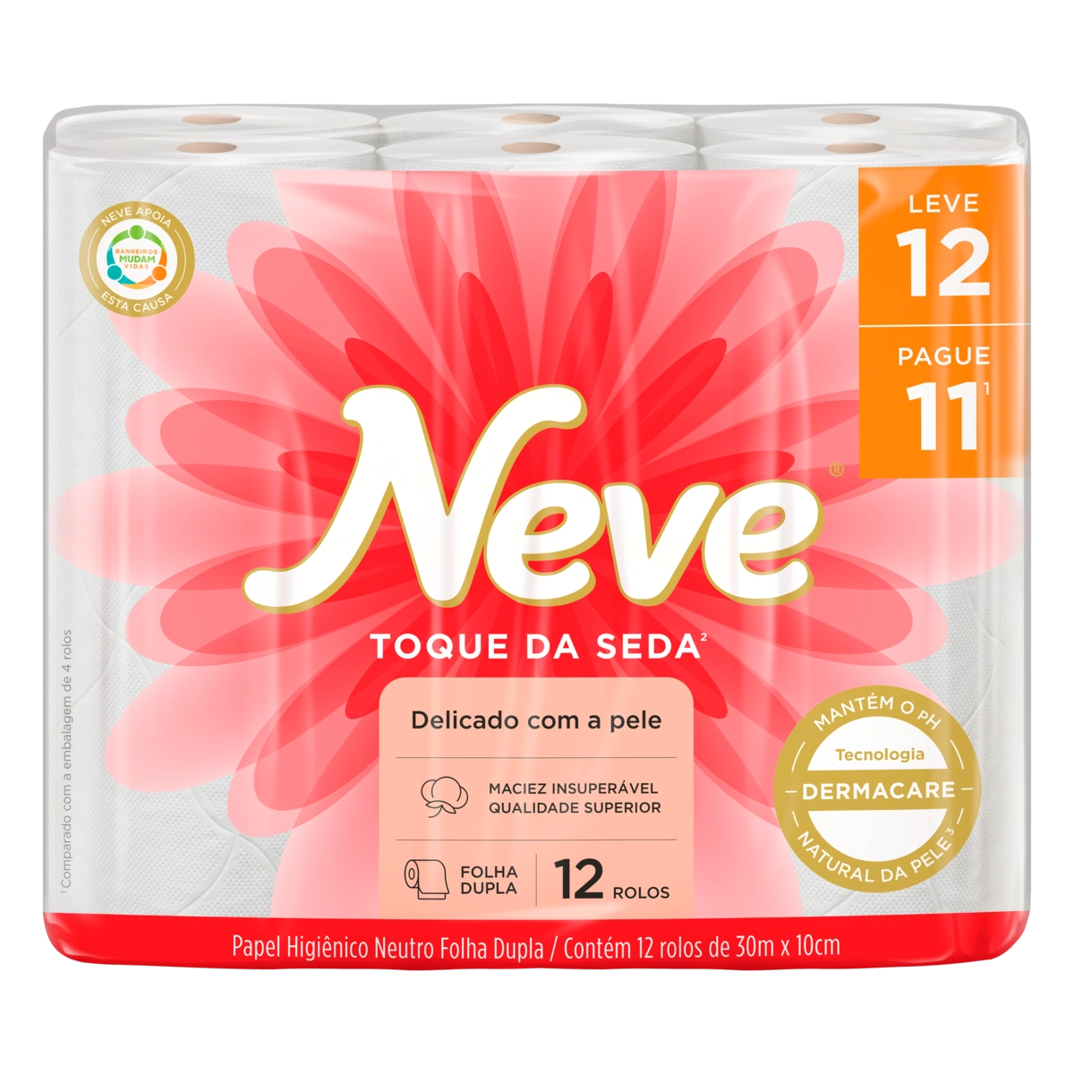 Papel Higiênico Folha Dupla Neutro Neve Toque Da Seda 30m Pacote Leve 12 Pague 11 Unidades