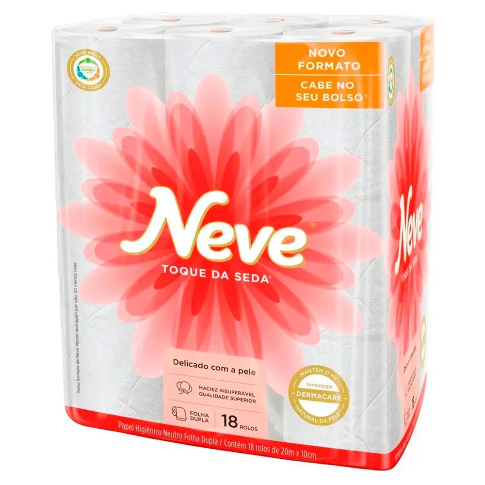 Papel Higiênico Folha Dupla Neutro Neve Toque Da Seda 20m Pacote 18 Unidades