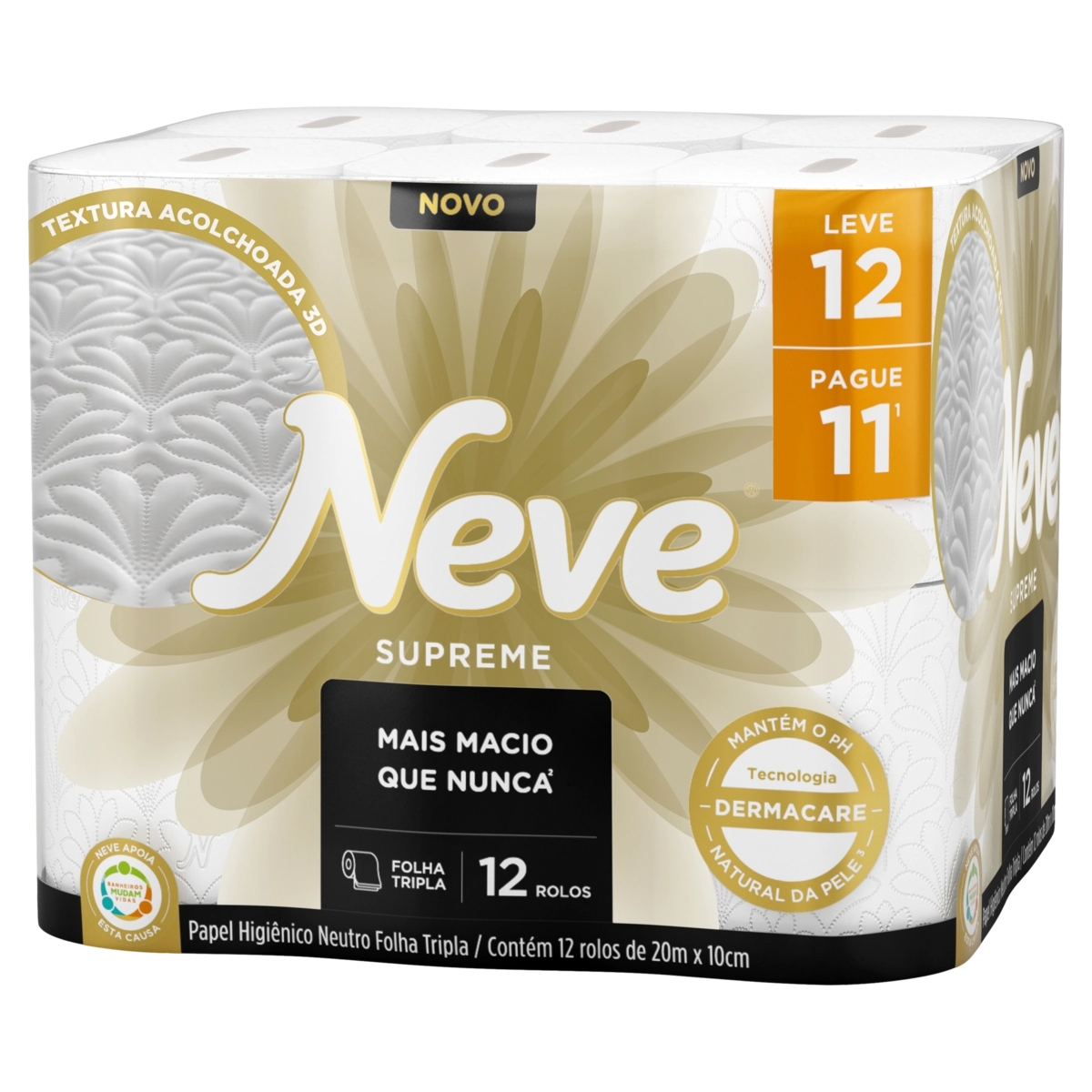 Papel Higiênico Folha Tripla Neutro Neve Supreme 20m Pacote Leve 12 Pague 11 Unidades