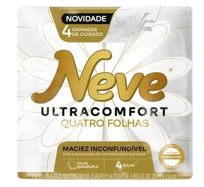 Papel Higiênico Folha Quadrupla Neutro Neve Ultracomfort 20m Pacote 4 Unidades