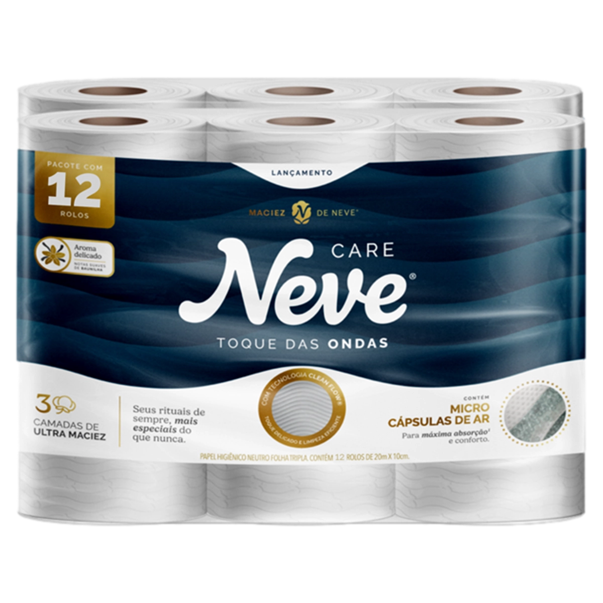 Papel Higiênico Folha Tripla Com Perfume Toque Das Ondas Neve 20m Pacote Com 12 Unidades
