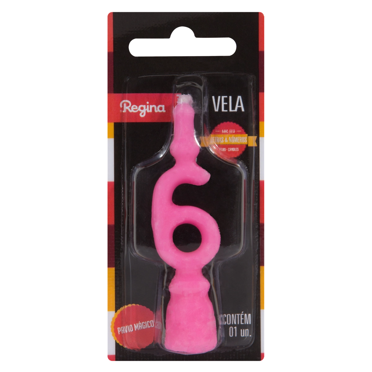 Vela De Aniversário Rosa N 6 Regina Cartela