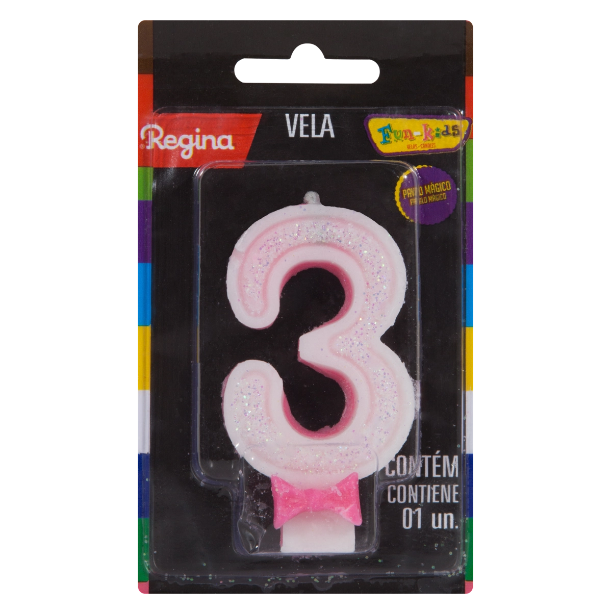 Vela De Aniversário Rosa N 3 Super Glitter Regina Cartela