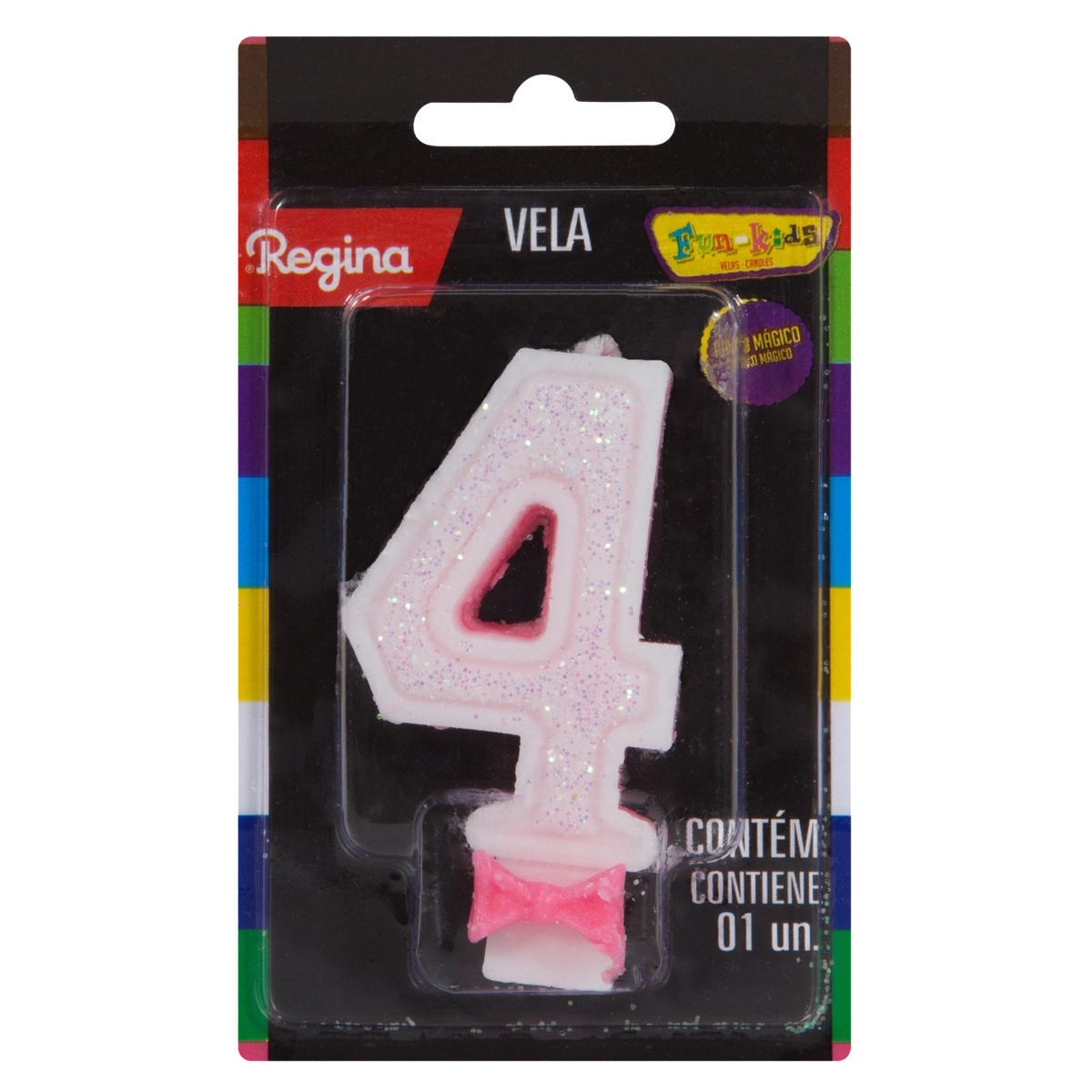 Vela De Aniversário Rosa N 4 Super Glitter Regina Cartela