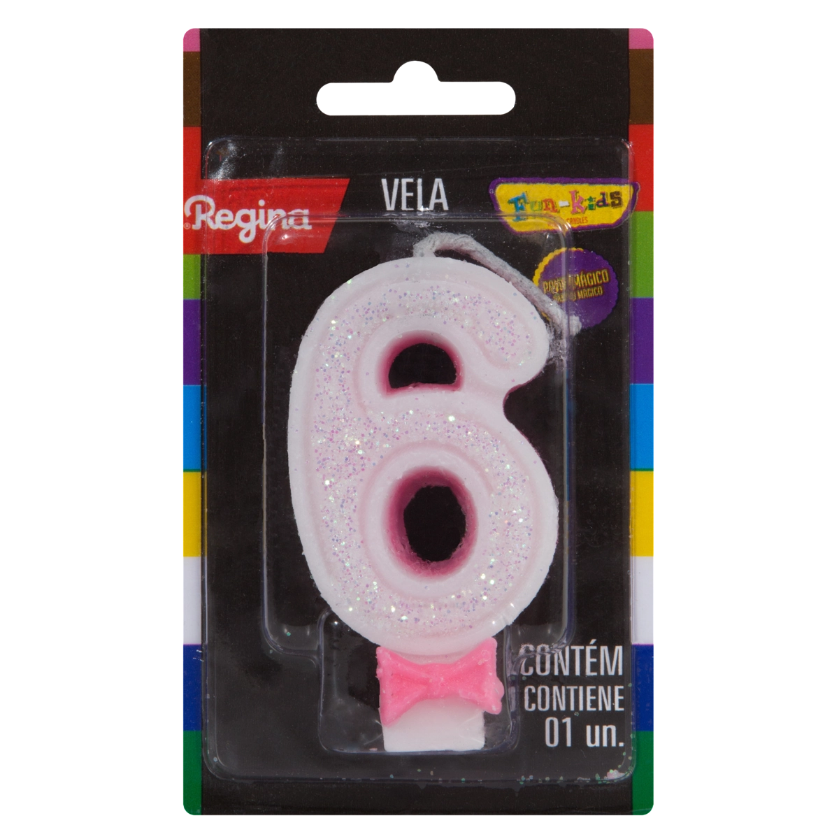 Vela De Aniversário Rosa N 6 Super Glitter Regina Cartela