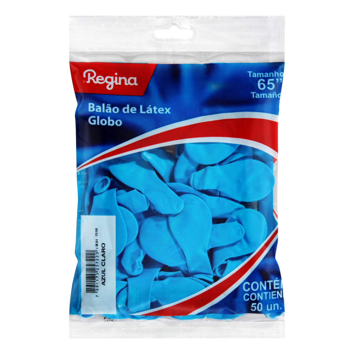 Balão Azul Claro Látex Regina 65 Pacote 50 Unidades