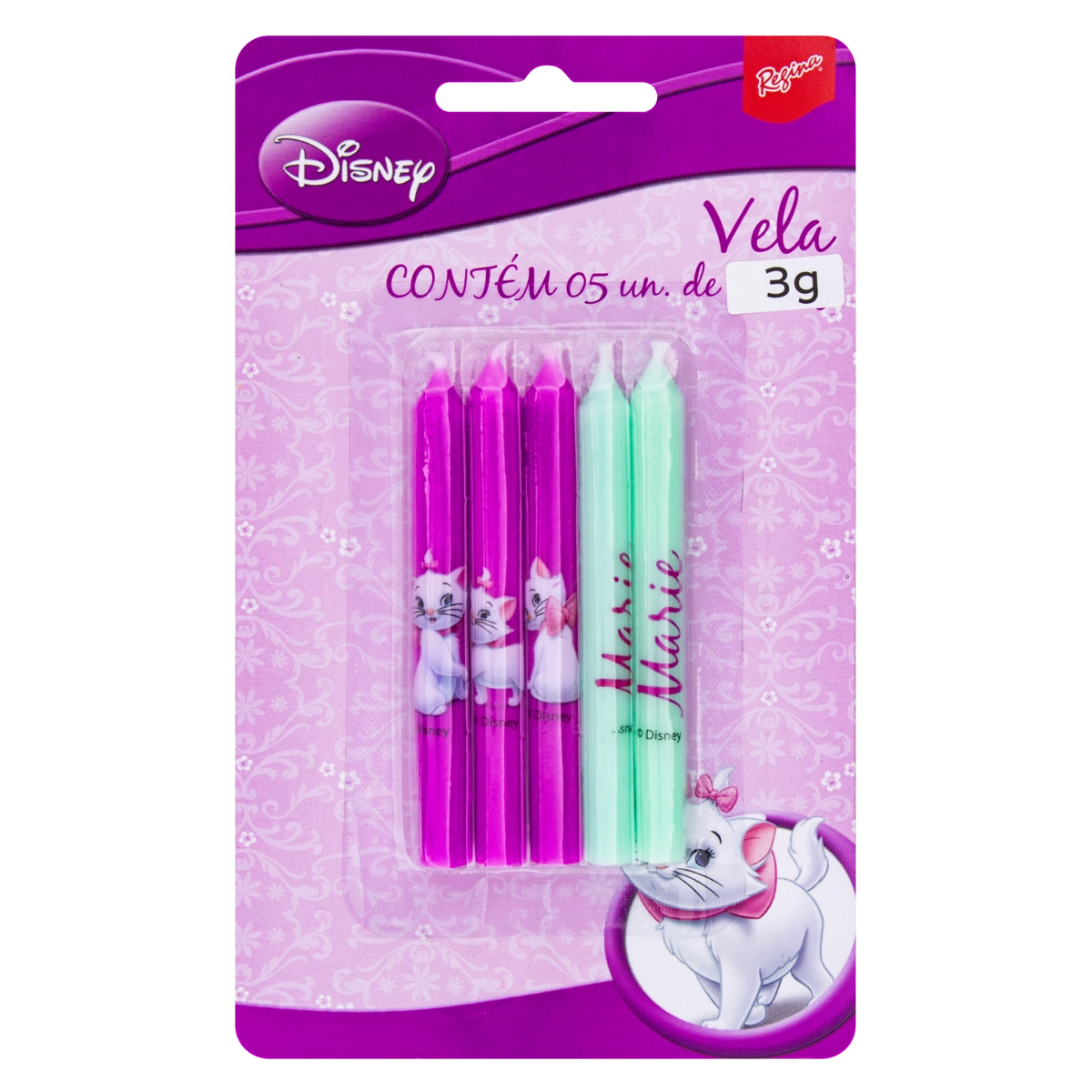 Vela De Aniversário Marie Palito Regina Cartela 5 Unidades